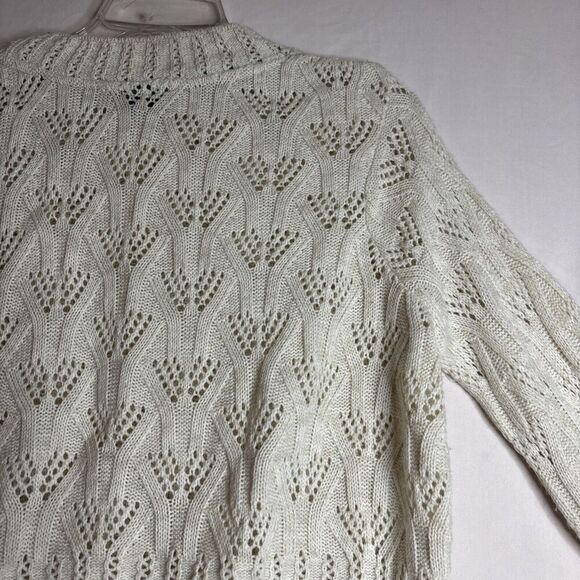 Topshop Women's Crop Pointelle Knit Pullover Sweater Ivory Cream Size 6 - Picture 10 of 14
